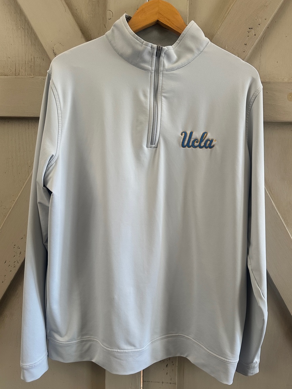 Peter Millar UCLA Quarter Zip Pullover Light Grey Long Sleeve L